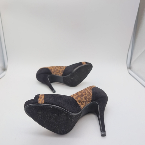 Leopard Print Black Peep Toe Heels By D Love Sz 7 - Picture 7 of 7